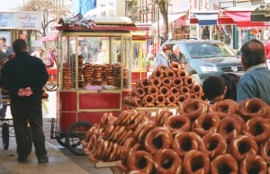 Tasty Ankara simits being sold in Karakoy, Istanbul.