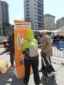 People at my local markets disinfecting their hands before shopping in Coronavirus Turkey.