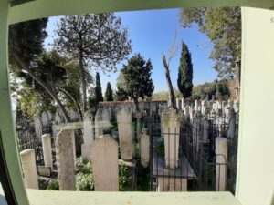 Looking out over the graveyard from inside the mosque