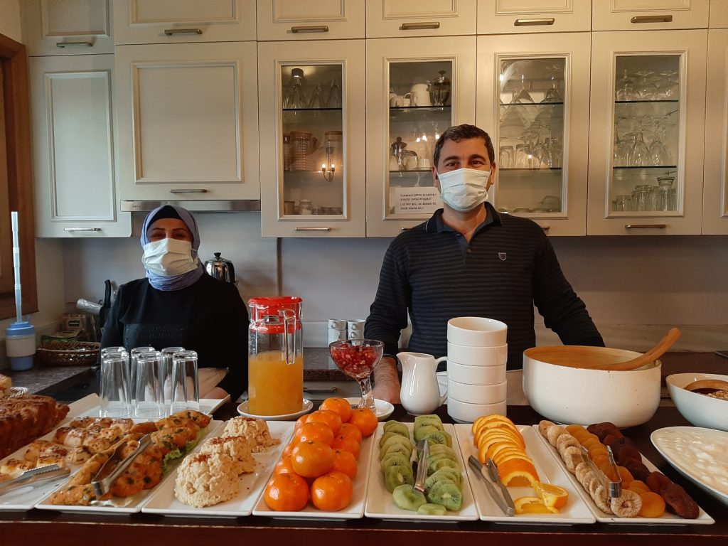 Emine Hanim and Bulent Bey on duty at the breakfast bufe
