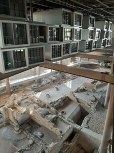 The incredible architecture of the Antakya Museum Hotel suspended over a floor mosaic and hamam.