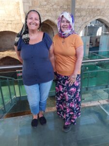Jane and I covering up before entering the lion's den in Tarsus.