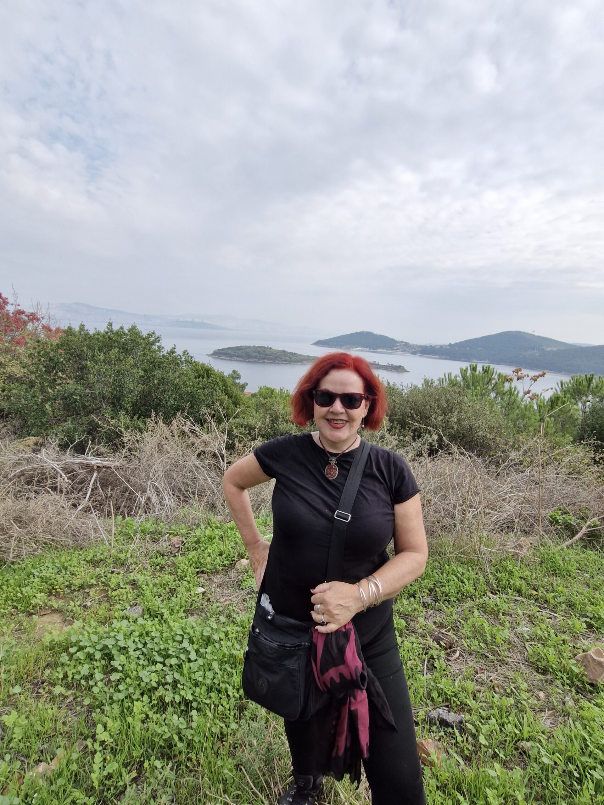 Me stopping to enjoy the view, halfway up Bayrak Hill on Burgazada